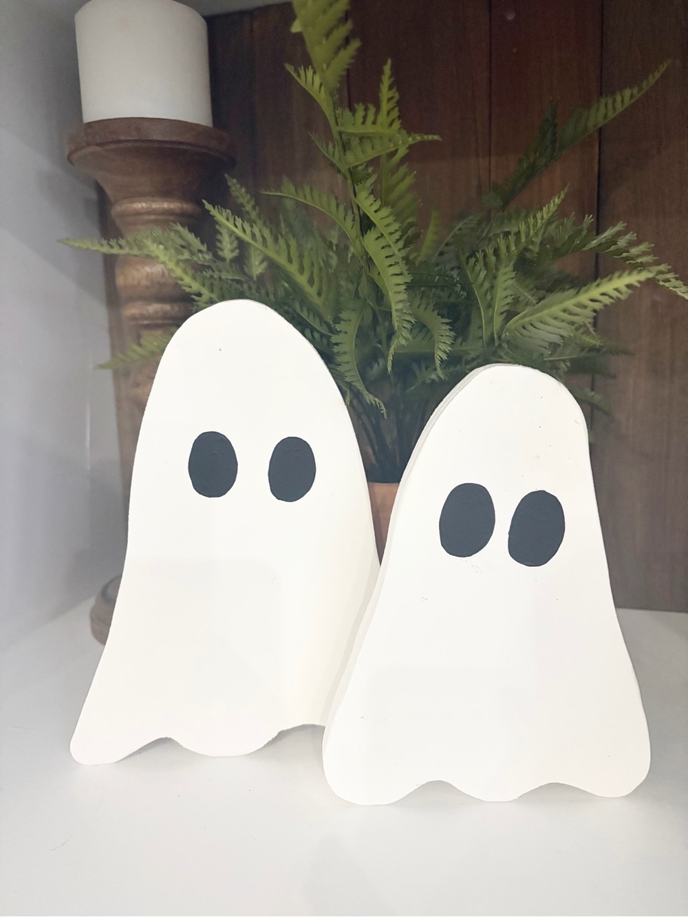 White Decorative Handcrafted Wood Ghost Figurines - Halloween Fall Home iAccents